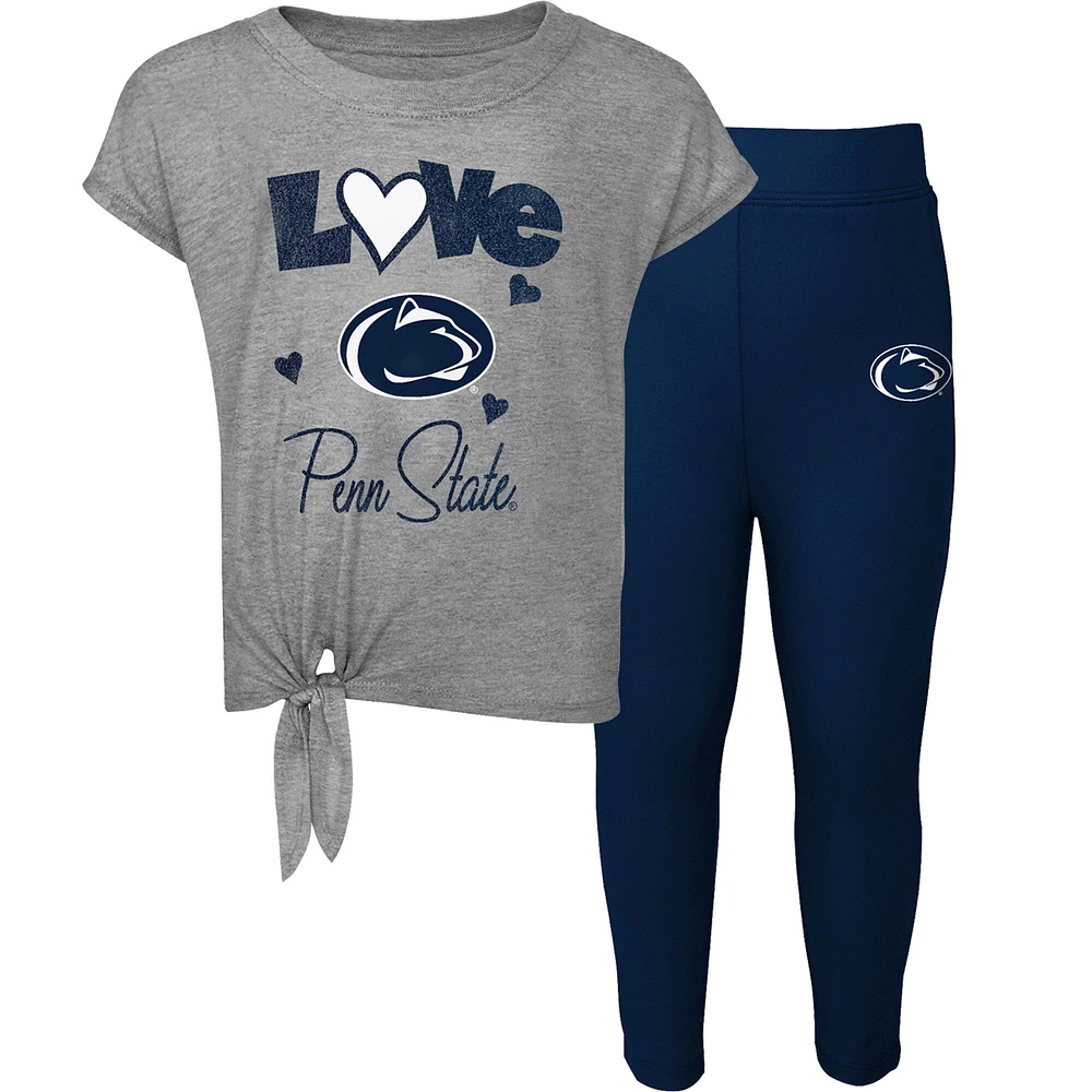 Préscolaire et tout-petit gris chiné/bleu marine Penn State Nittany Lions Forever Love T-shirt leggings