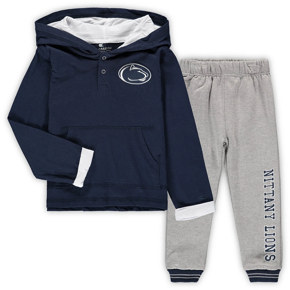 Ensemble sweat à capuche et pantalon de survêtement Penn State Nittany Lions Poppies Colosseum bleu marine/gris chiné pour tout-petit