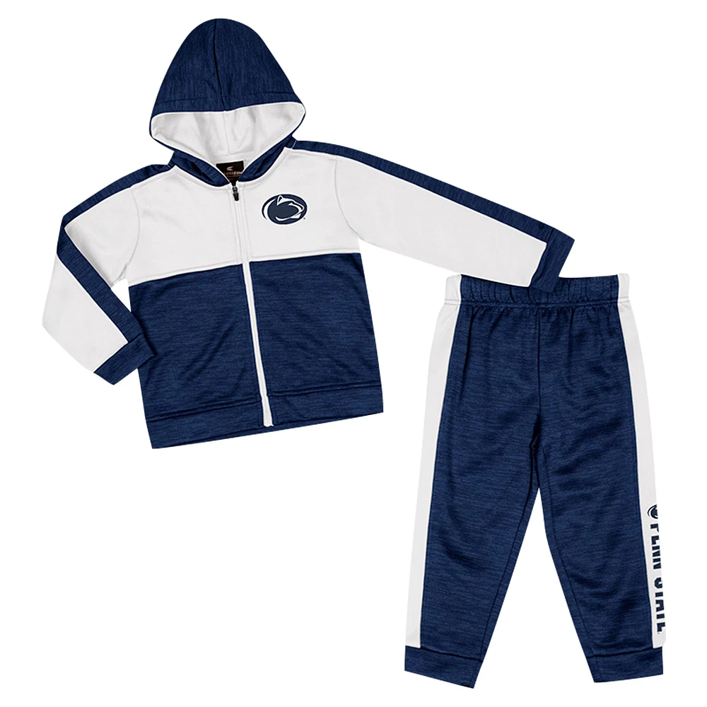 Ensemble sweat à capuche et pantalon en polaire entièrement zippé pour tout-petit Colosseum Navy Penn State Nittany Lions