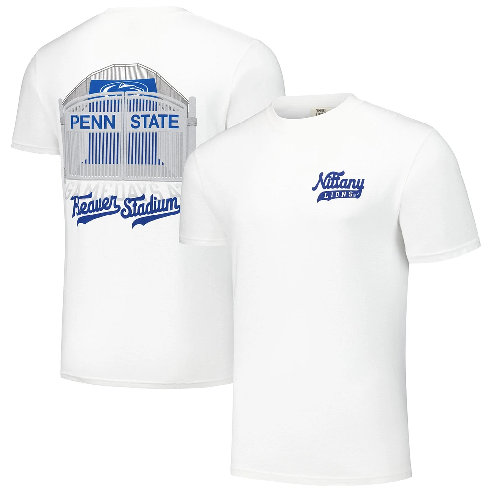 T-shirt unisexe blanc avec casque Penn State Nittany Lions Hyper Local Stadium Gates