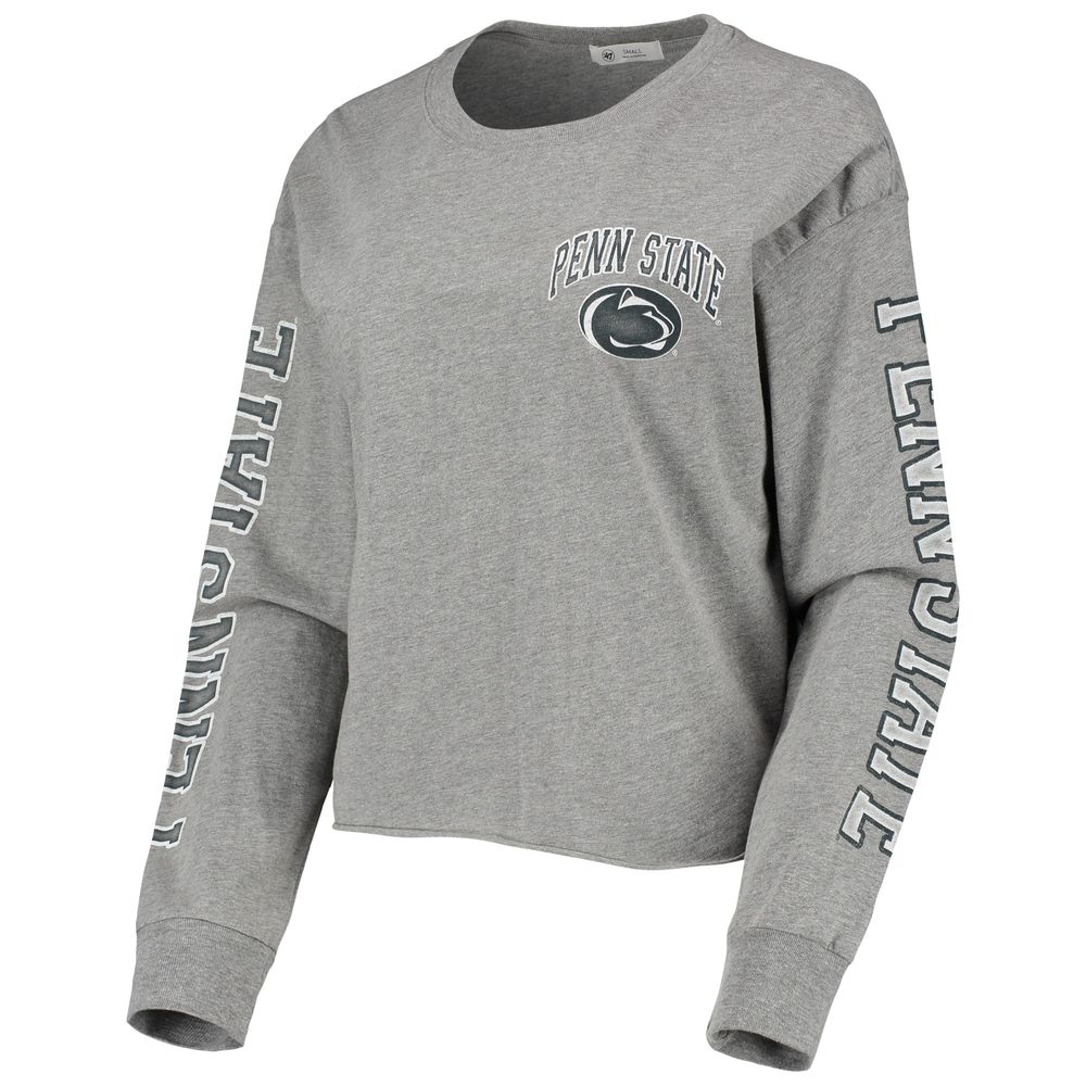 Women's '47 Heathered Gray Penn State Nittany Lions Ultra Max Parkway Long Sleeve Cropped T-Shirt