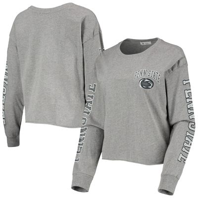 Women's '47 Heathered Gray Penn State Nittany Lions Ultra Max Parkway Long Sleeve Cropped T-Shirt