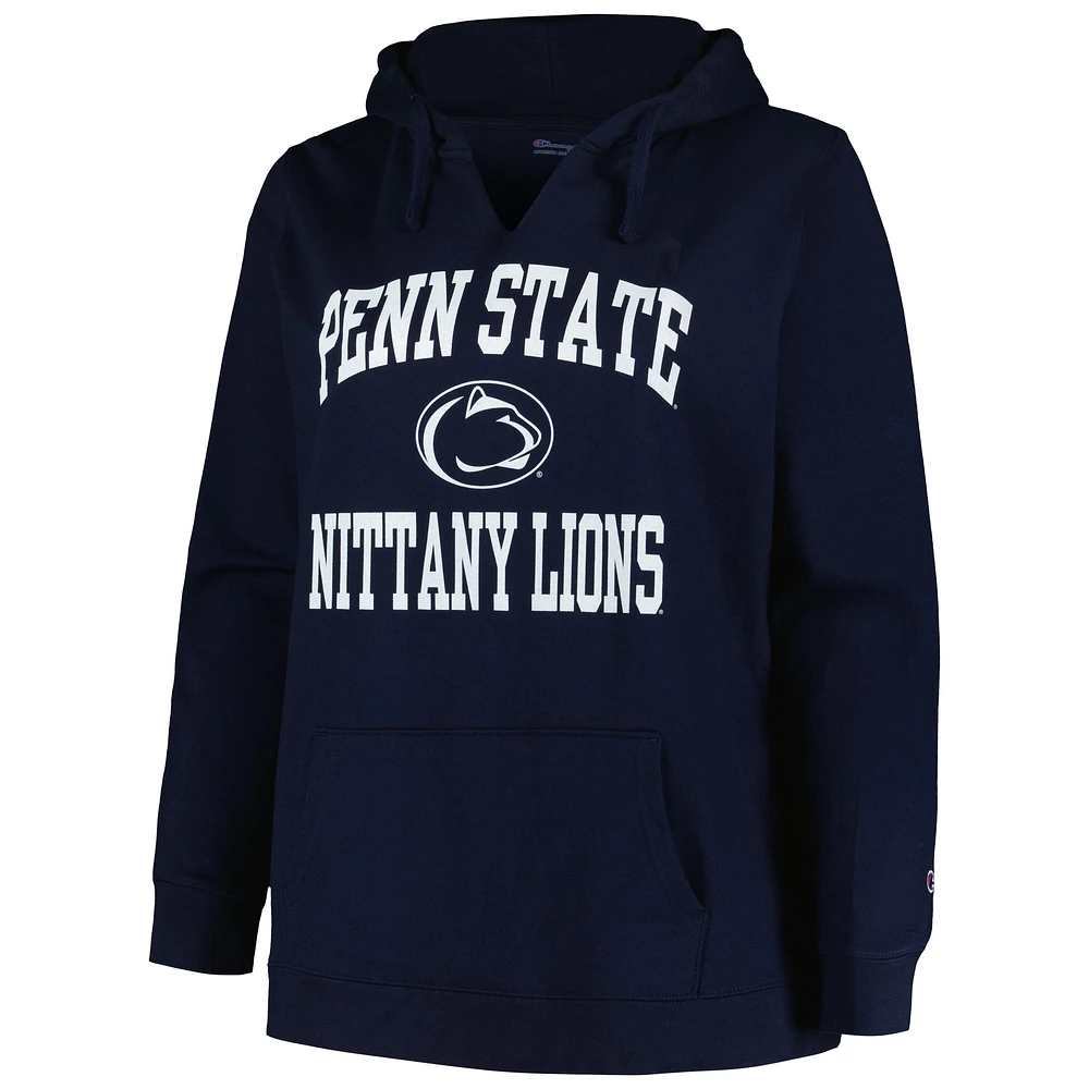 Women's Champion Navy Penn State Nittany Lions Plus Heart & Soul Notch Neck Pullover