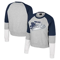 Women's Colosseum Heather Gray Penn State Nittany Lions Katinka Rhinestone Scoop Neck Pullover Sweatshirt