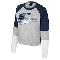 Sweat-shirt à col rond et strass Katinka pour femme Colosseum Heather Grey Penn State Nittany Lions