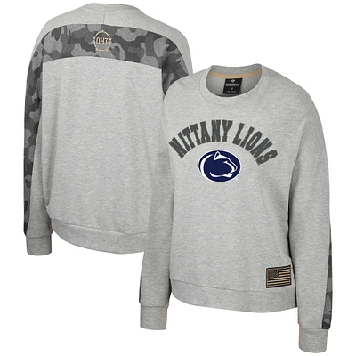 Women's Colosseum Heather Gray Penn State Nittany Lions OHT Military Appreciation Flag Rank Dolman Pullover Sweatshirt