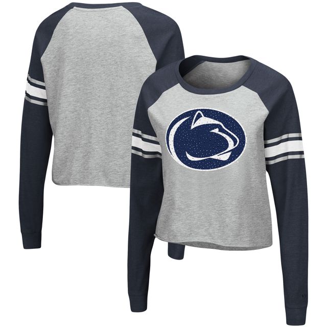 Colosseum femme gris chiné/marine Penn State Nittany Lions Decoder Pin strass modeste court Raglan T-shirt à manches longues