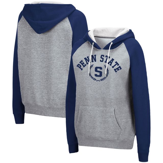 Colosseum Heathered Grey Penn State Nittany Lions Pull à capuche raglan contrasté pour femme