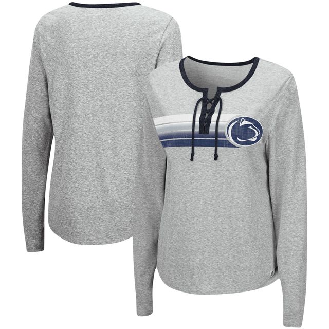 Colosseum Heathered Grey Penn State Nittany Lions Sundial Tri-Blend T-shirt à lacets manches longues pour femme