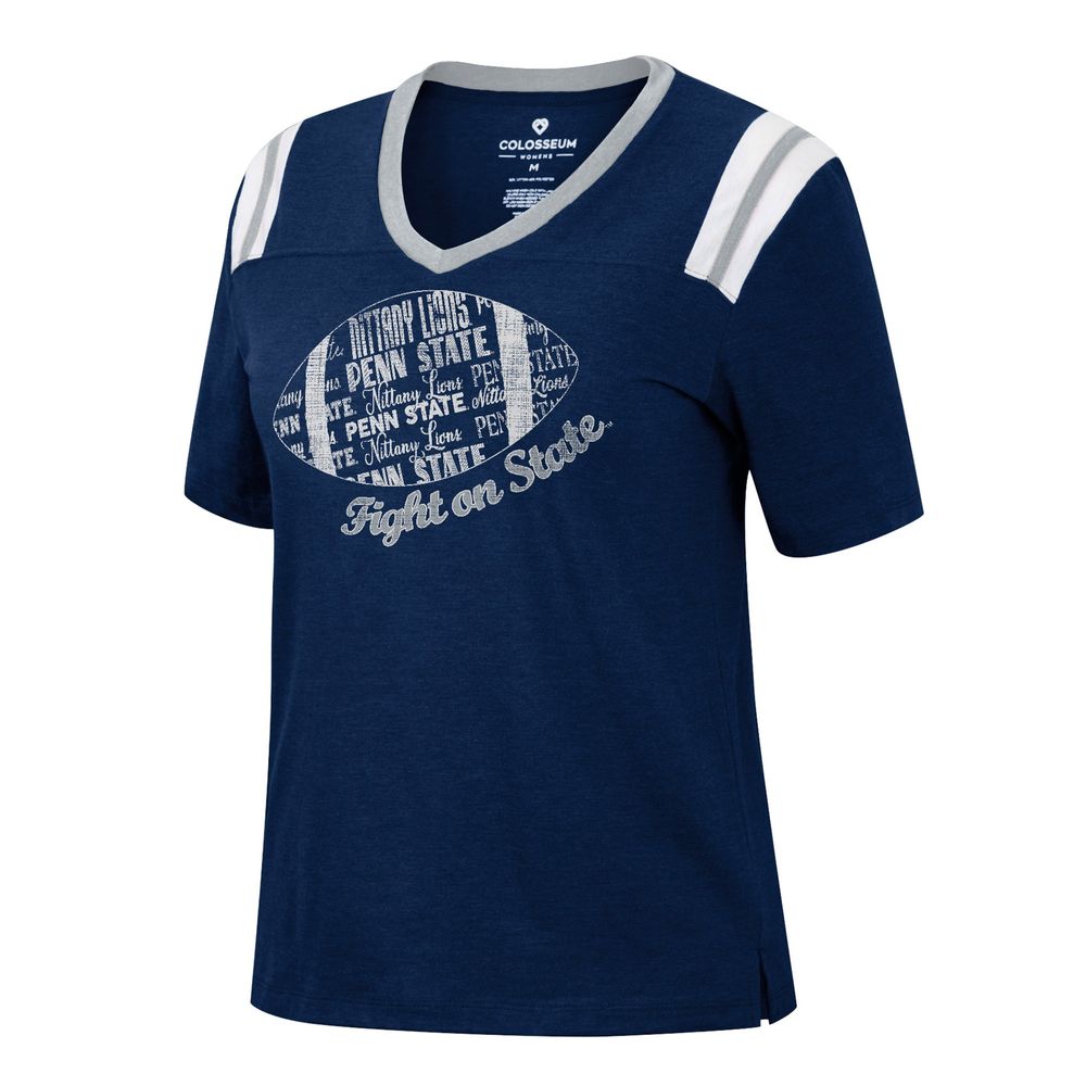 Women's Colosseum Heathered Navy Penn State Nittany Lions 15 Min Early Football V-Neck T-Shirt