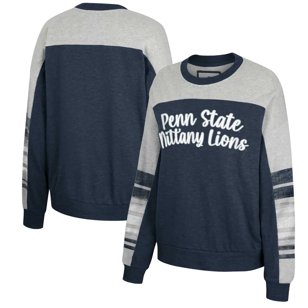 Women's Colosseum Navy/Heather Gray Penn State Nittany Lions Baby Talk Pullover Sweatshirt