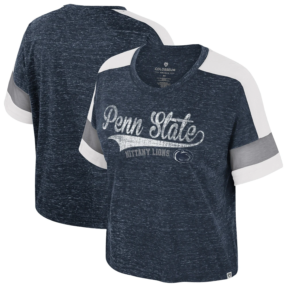 T-shirt à col rond et blocs de couleurs pour femme Colosseum Navy Penn State Nittany Lions