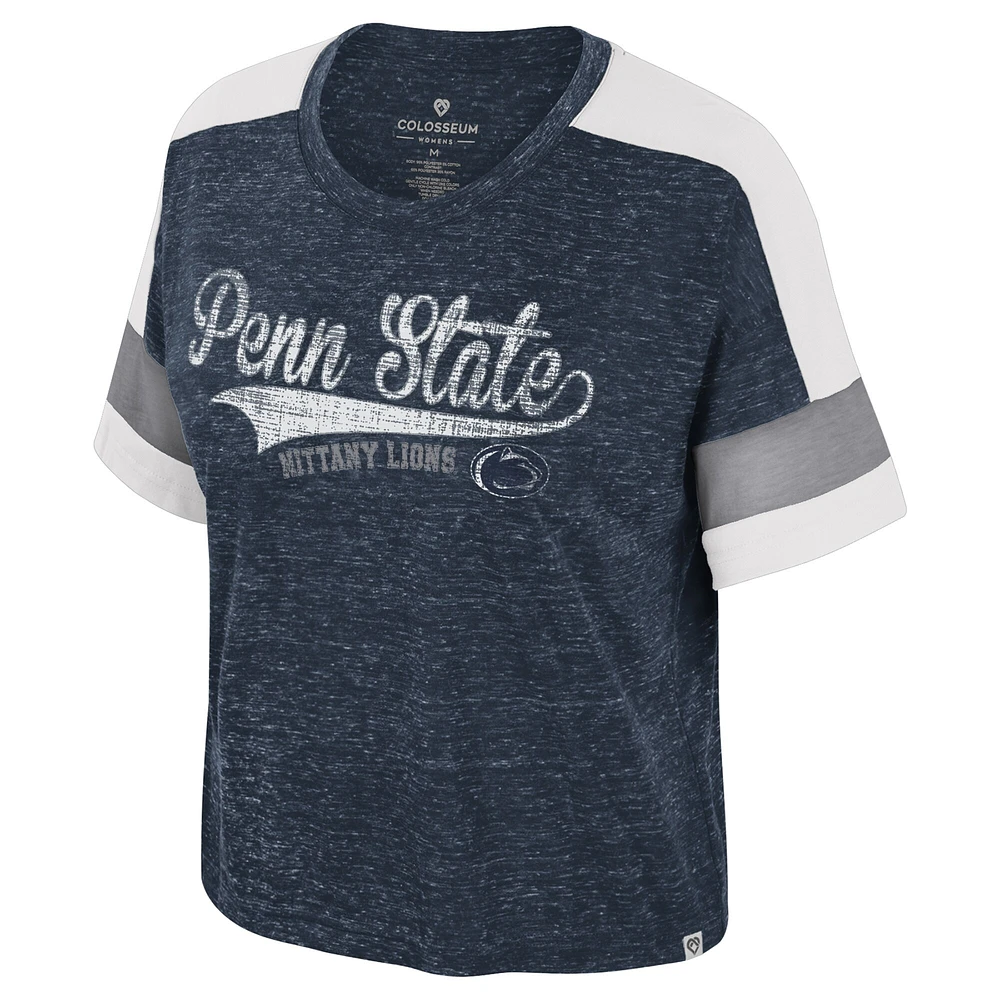 T-shirt à col rond et blocs de couleurs pour femme Colosseum Navy Penn State Nittany Lions