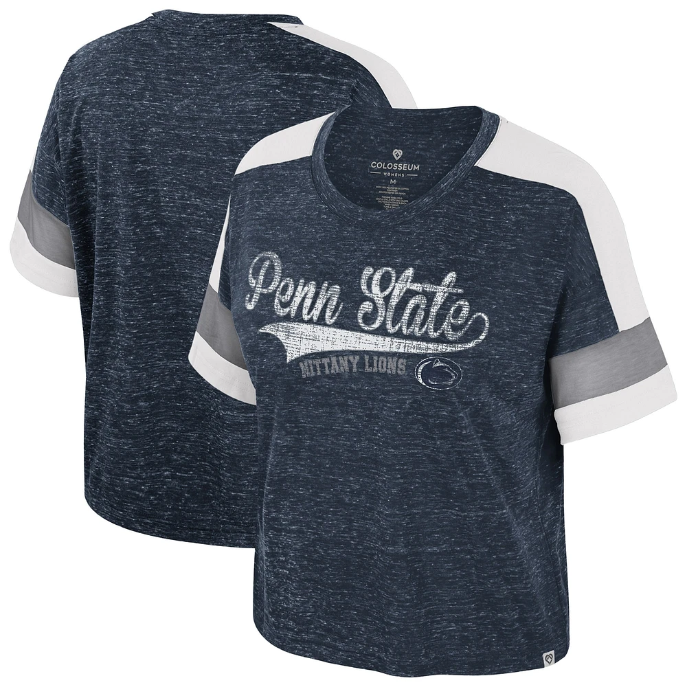 T-shirt à col rond et blocs de couleurs pour femme Colosseum Navy Penn State Nittany Lions