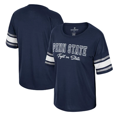 T-shirt à strass pour femmes Colosseum Navy Penn State Nittany Lions I'm Gliding Here