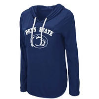 Women's Colosseum Navy Penn State Nittany Lions My Lover Lightweight Hooded Long Sleeve T-Shirt