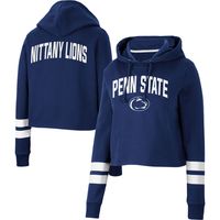 Women's Colosseum Navy Penn State Nittany Lions Throwback Stripe Cropped Pullover Hoodie