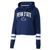 Women's Colosseum Navy Penn State Nittany Lions Throwback Stripe Cropped Pullover Hoodie