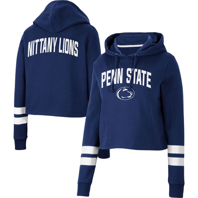 Sweat à capuche court Colosseum Navy Penn State Nittany Lions Throwback Stripe pour femme