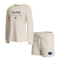 Ensemble t-shirt à manches longues et short en tissu gaufré Penn State Nittany Lions pour femme Concepts Sport Cream