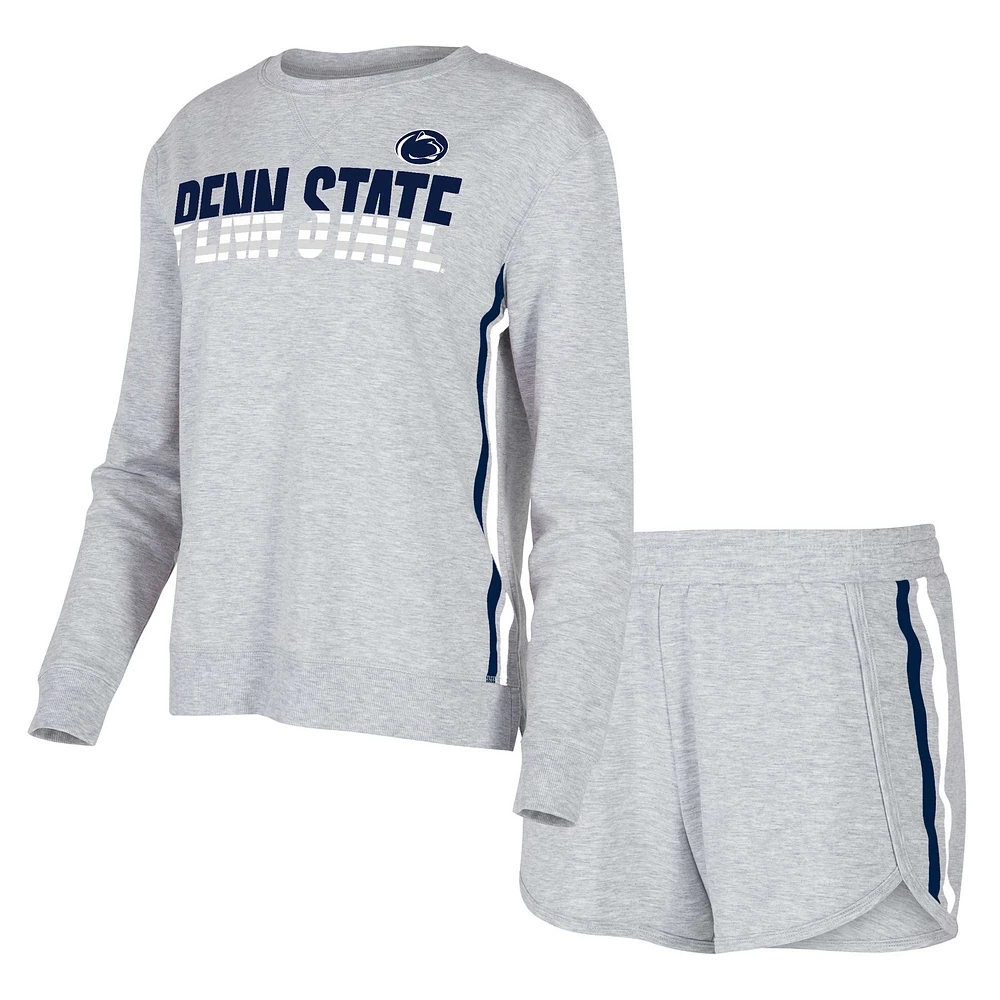 Ensemble de nuit Concepts Sport gris Penn State Nittany Lions Cedar Tri-Blend t-shirt à manches longues et short pour femmes