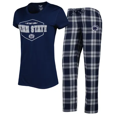 Penn State Nittany Lions Concepts Sport Women's Badge T-Shirt & Flannel Pants Sleep Set - Navy/Gray