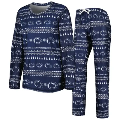 Penn State Nittany Lions Concepts Sport Women's Flurry Ugly Sweater Long Sleeve T-Shirt & Pants Sleep Set - Navy