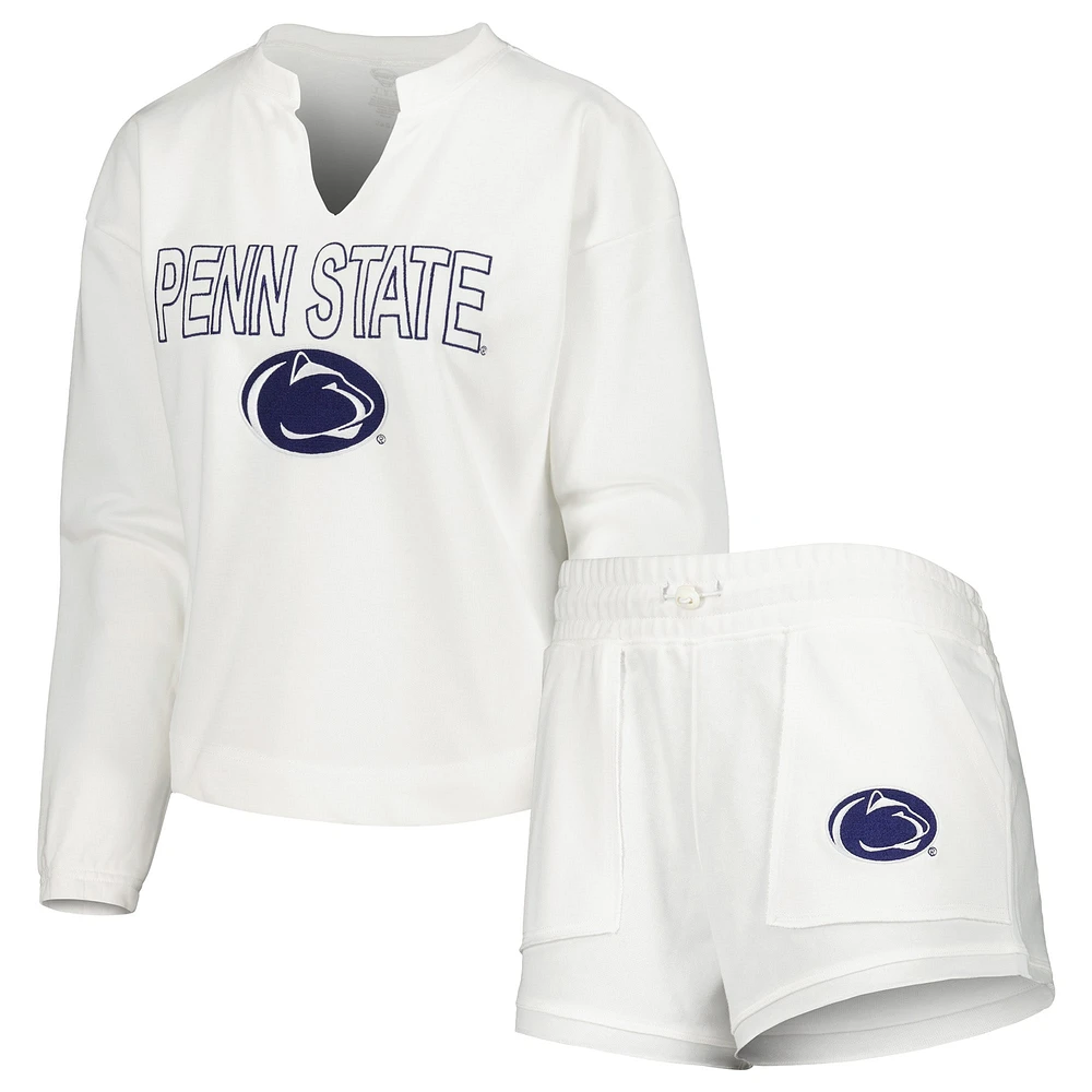 Concepts Sport Blanc Penn State Nittany Lions Sunray T-shirt à manches longues et short col cranté pour femme