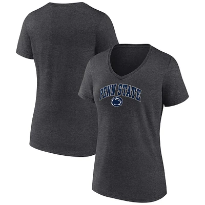 Women's Fanatics Heather Charcoal Penn State Nittany Lions Campus V-Neck T-Shirt