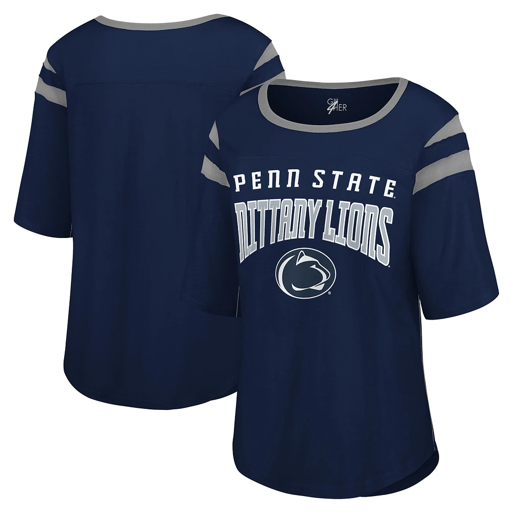 Women's G-III 4Her by Carl Banks Navy Penn State Nittany Lions Plus Linebacker Half-Sleeve T-Shirt