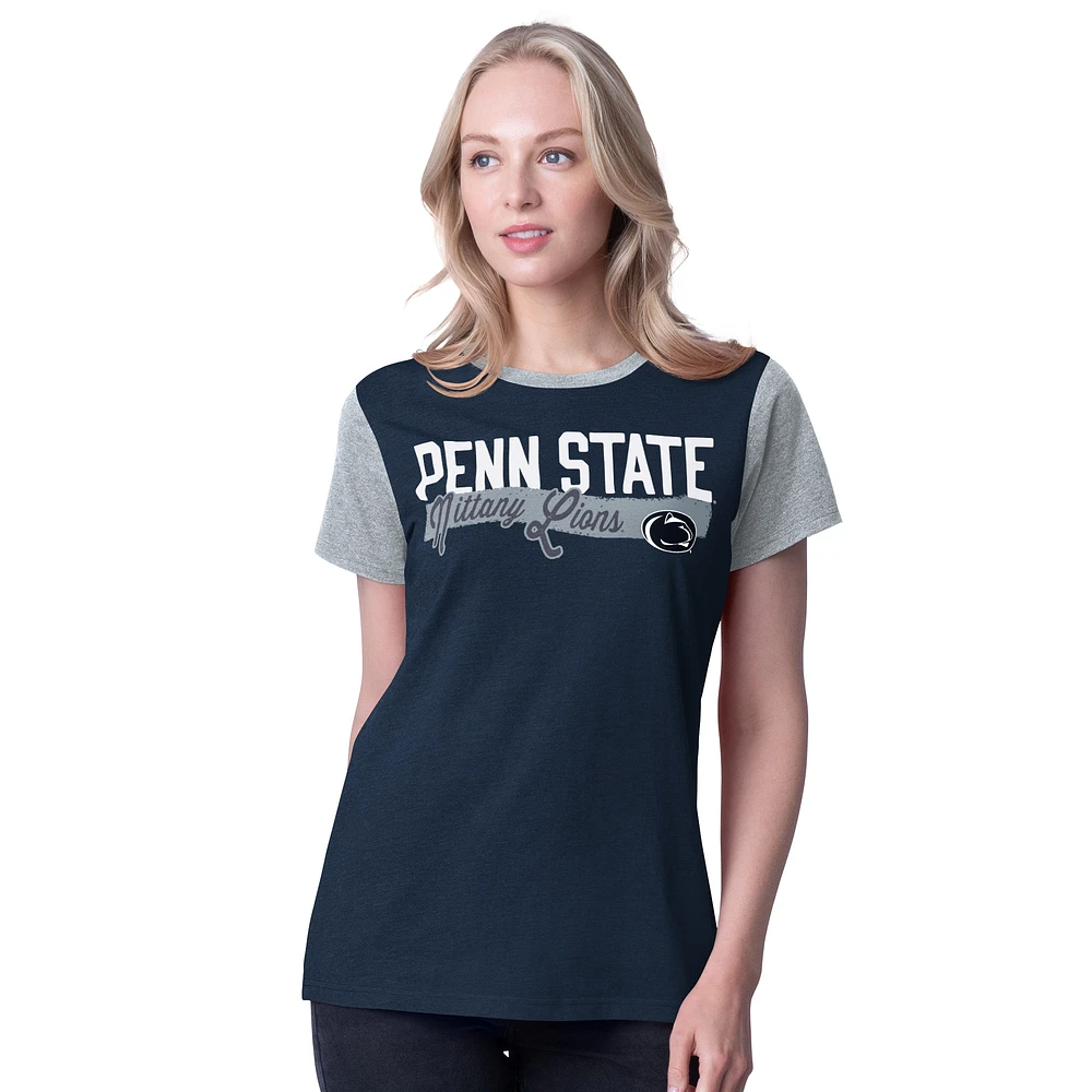 Women's G-III 4Her by Carl Banks Navy Penn State Nittany Lions Racer Crewneck Ringer T-Shirt