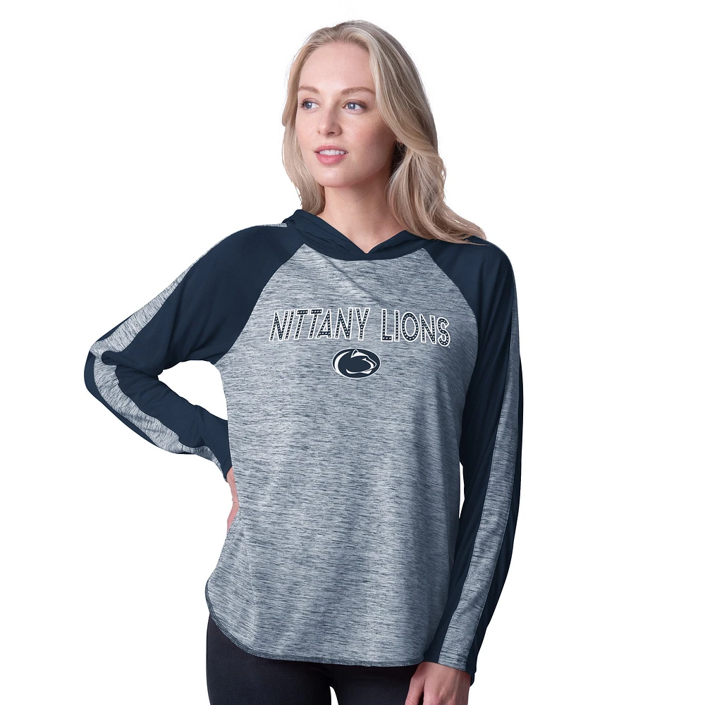 T-shirt à capuche manches longues G-III 4Her by Carl Banks pour femme, bleu marine, Penn State Nittany Lions Underdog Bling Raglan