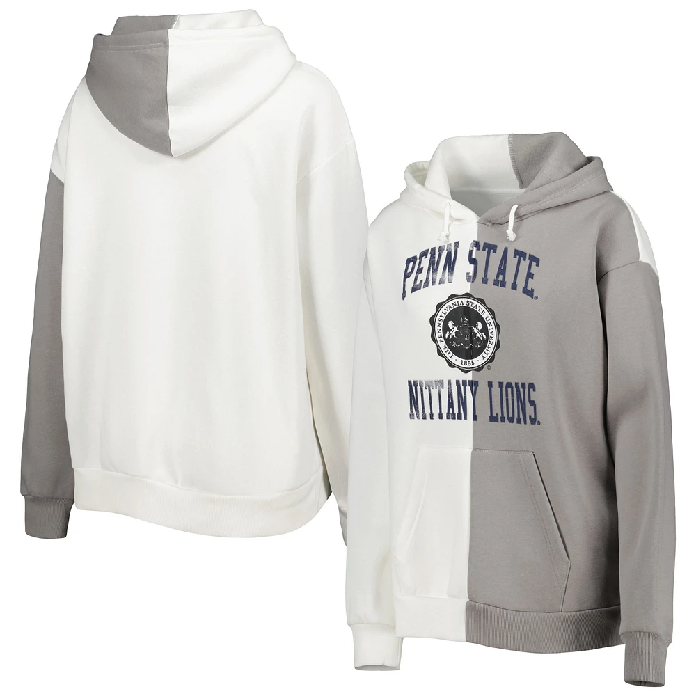 Women's Gameday Couture Gray/White Penn State Nittany Lions Split Pullover Hoodie