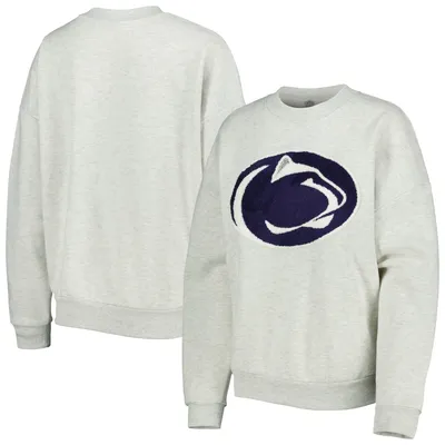 Penn State Nittany Lions Gameday Couture Women's Chenille Patch Fleece PulloverSweatshirt - Heather Gray