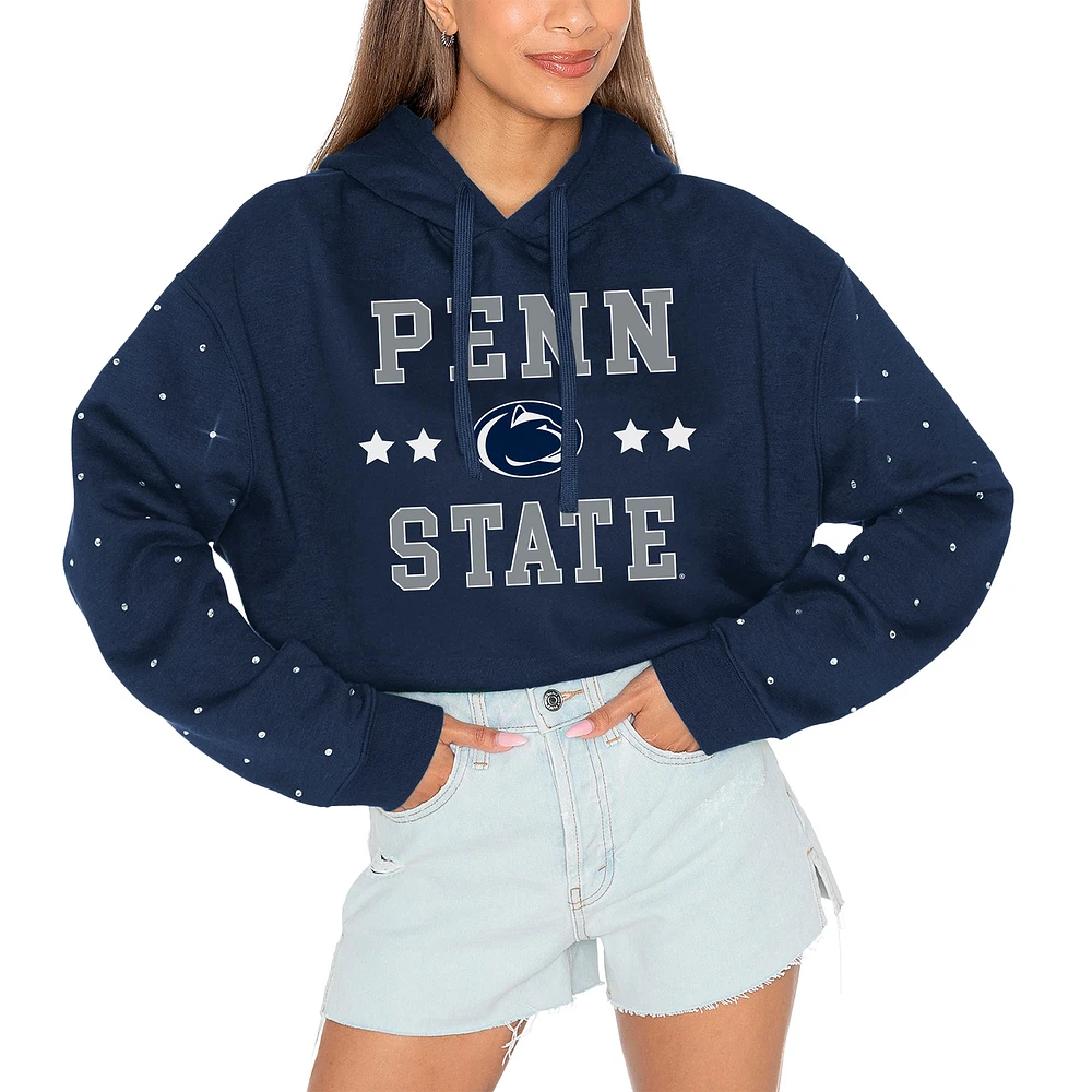 Sweat à capuche court strass pour femme Gameday Couture bleu marine Penn State Nittany Lions Can't Lose