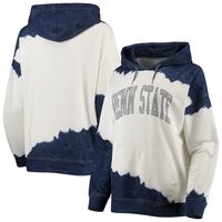 Women's Gameday Couture White/Navy Penn State Nittany Lions For the Fun Double Dip-Dyed Pullover Hoodie