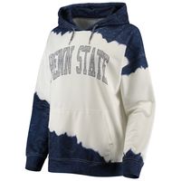 Women's Gameday Couture White/Navy Penn State Nittany Lions For the Fun Double Dip-Dyed Pullover Hoodie