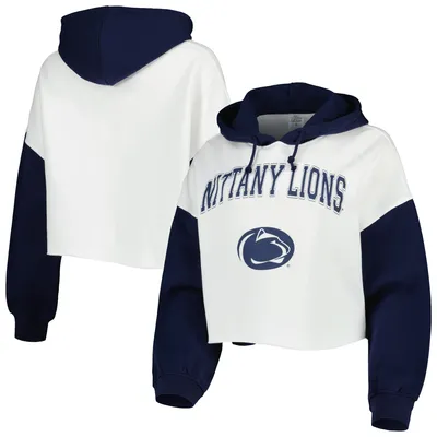 Penn State Nittany Lions Gameday Couture Women's Good Time Color Block Cropped Hoodie - White/Navy