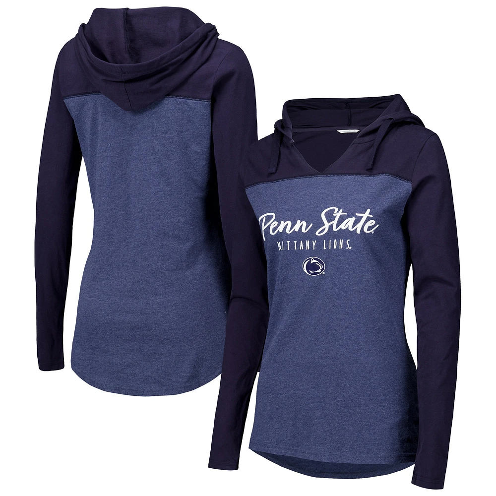 Women's Heather Navy Penn State Nittany Lions Knockout Color Block Hoodie V-Neck Long Sleeve T-Shirt