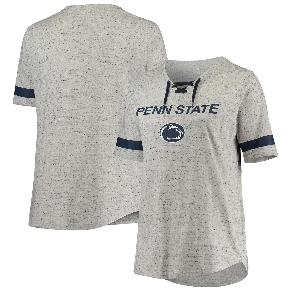 T-shirt à col en V lacets Penn State Nittany Lions gris chiné/bleu marine pour femme