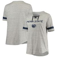 Women's Heathered Gray/Navy Penn State Nittany Lions Plus Lace-Up V-Neck T-Shirt