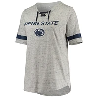 T-shirt à col en V lacets Penn State Nittany Lions gris chiné/bleu marine pour femme