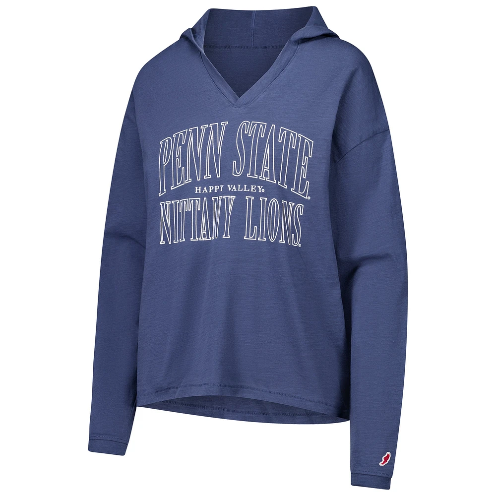 Women's League Collegiate Wear Navy Penn State Nittany Lions Slub Long Sleeve V-Neck Hoodie T-Shirt