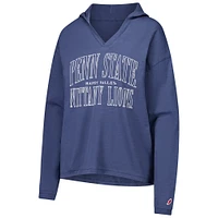 Women's League Collegiate Wear Navy Penn State Nittany Lions Slub Long Sleeve V-Neck Hoodie T-Shirt