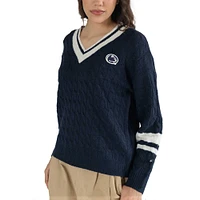 Women's Lusso Navy Penn State Nittany Lions Stella Cable Knit V-Neck Pullover Sweater