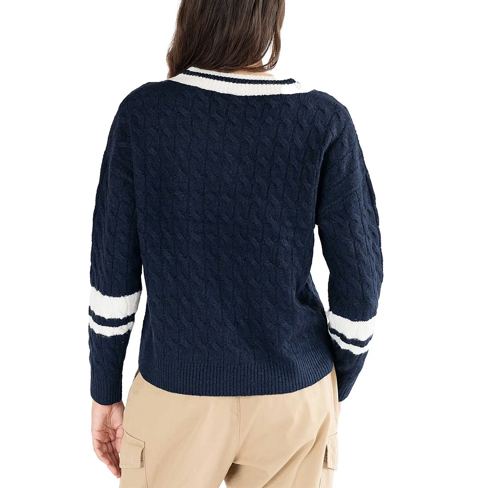 Pull col V en maille torsadée Stella pour femme de Lusso Navy Penn State Nittany Lions