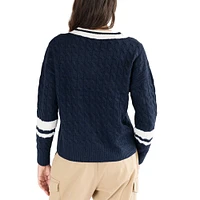 Women's Lusso Navy Penn State Nittany Lions Stella Cable Knit V-Neck Pullover Sweater