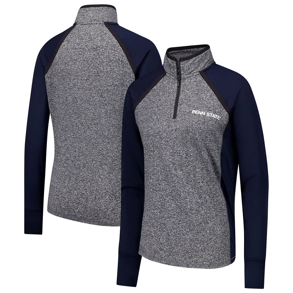 Veste à glissière quart de tour raglan Penn State Nittany Lions Finalist pour femme bleu marine/gris chiné