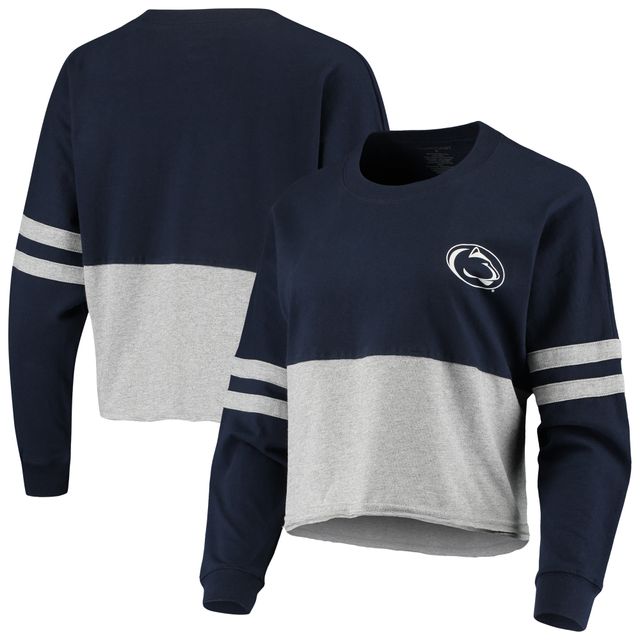 T-shirt court à manches longues en jersey rétro Penn State Nittany Lions bleu marine/gris chiné pour femme