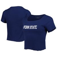 Women's Navy Penn State Nittany Lions Baby Rib Lettuce-Edge Trim T-Shirt